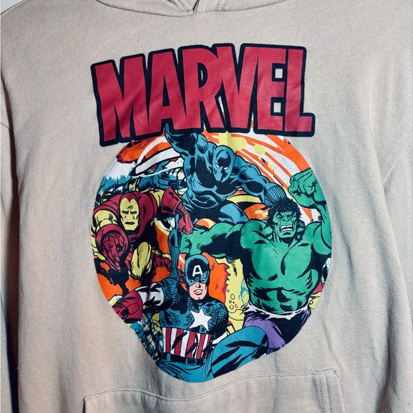 Unisex Marvel Sweatshirt Hoodie Size Medium Tan Iron on decal - Picture 3 of 6